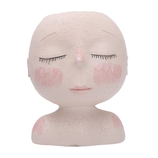 Girl&#39;s Face Head Figurine Flower Pot