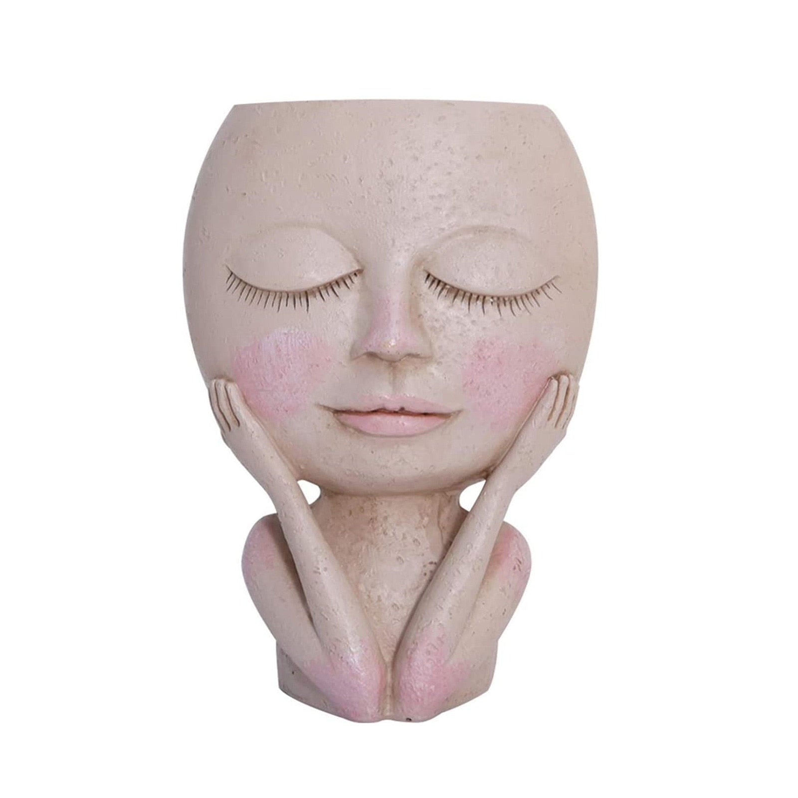 Girl&#39;s Face Head Figurine Flower Pot